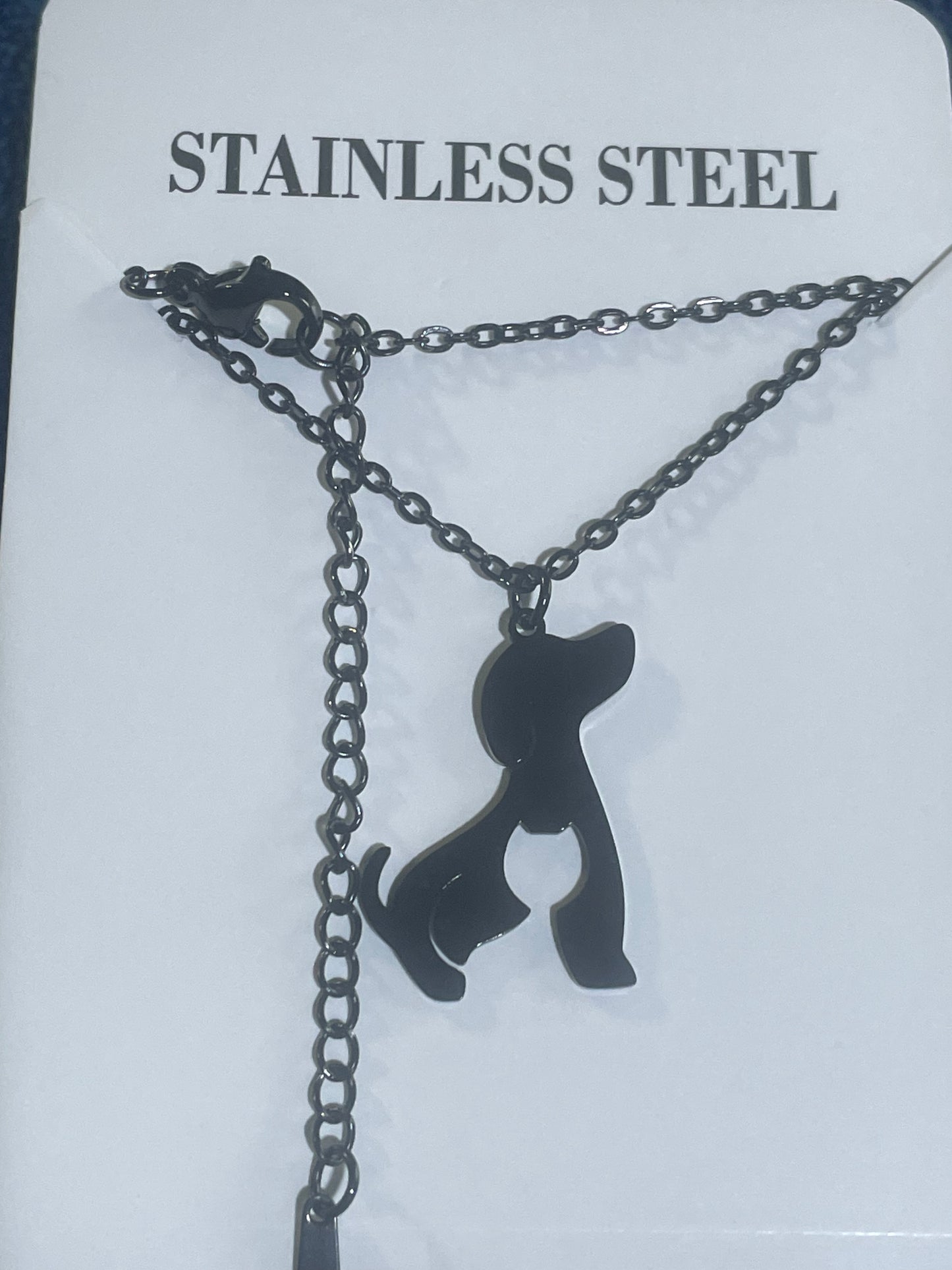 Stainless Steel Sitting Dog (Spaniel?) Pendant Necklace with Extender Gift Boxed