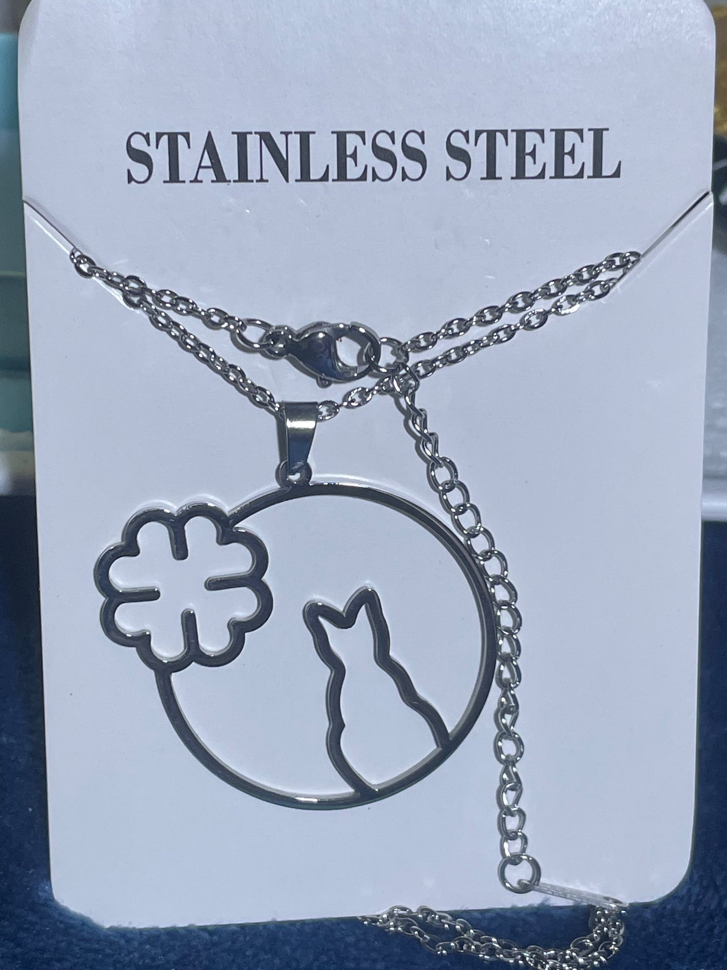 Gift Boxed Stainless Steel Cat Outline Pendant & Necklace