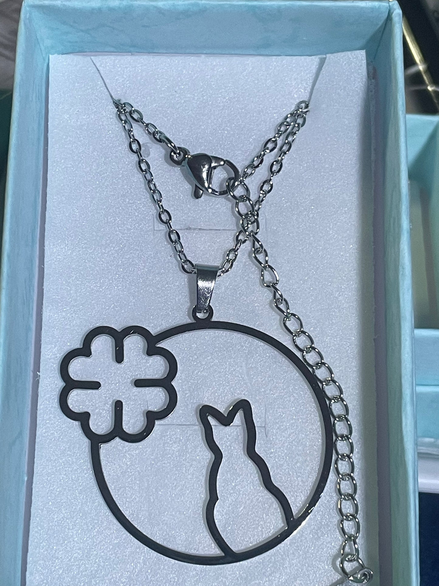 Gift Boxed Stainless Steel Cat Outline Pendant & Necklace