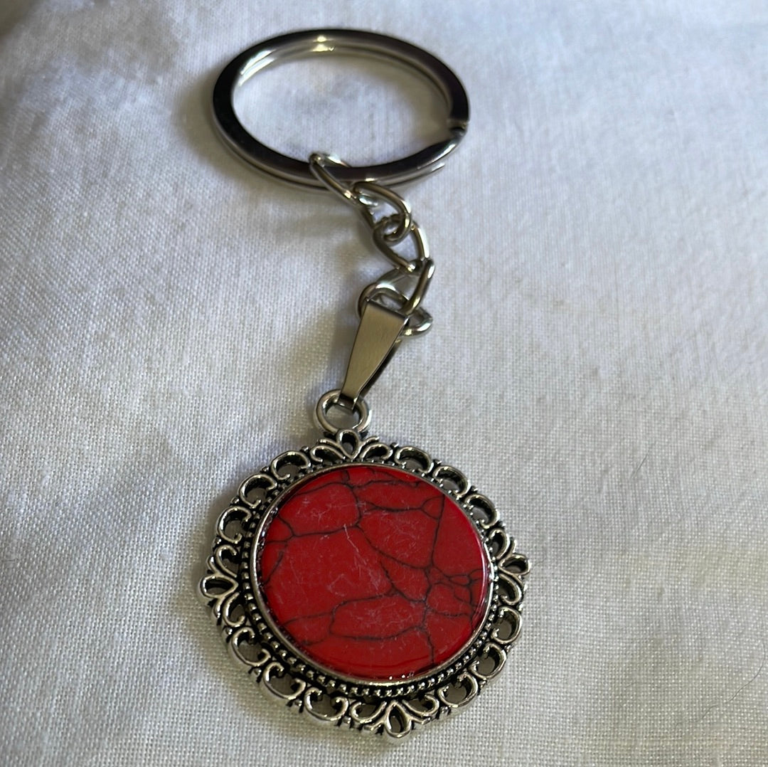 Imitation Red Howlite Cabochon Key Ring