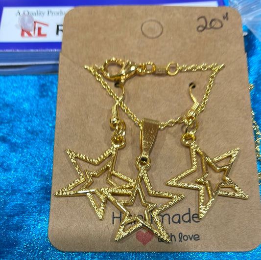 Gift Boxed Double Gold Star Jewellery Set - 20"