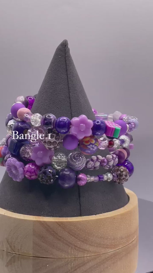 Purple Memory  Wire Bangles Betty Boo-tique