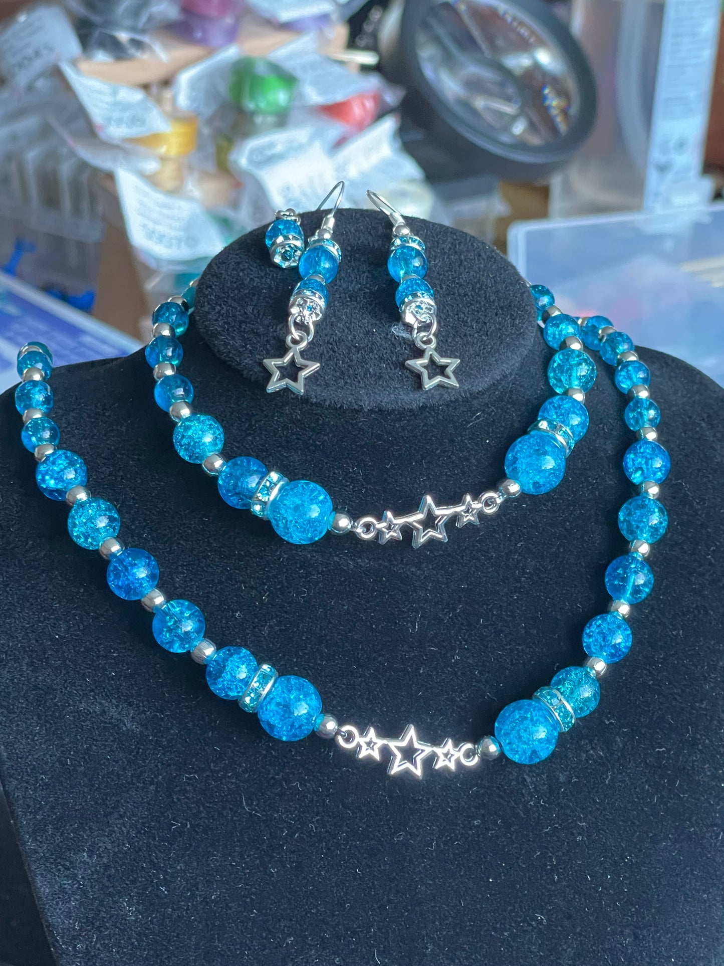 Aqua Crackle Glass Jewellery Set