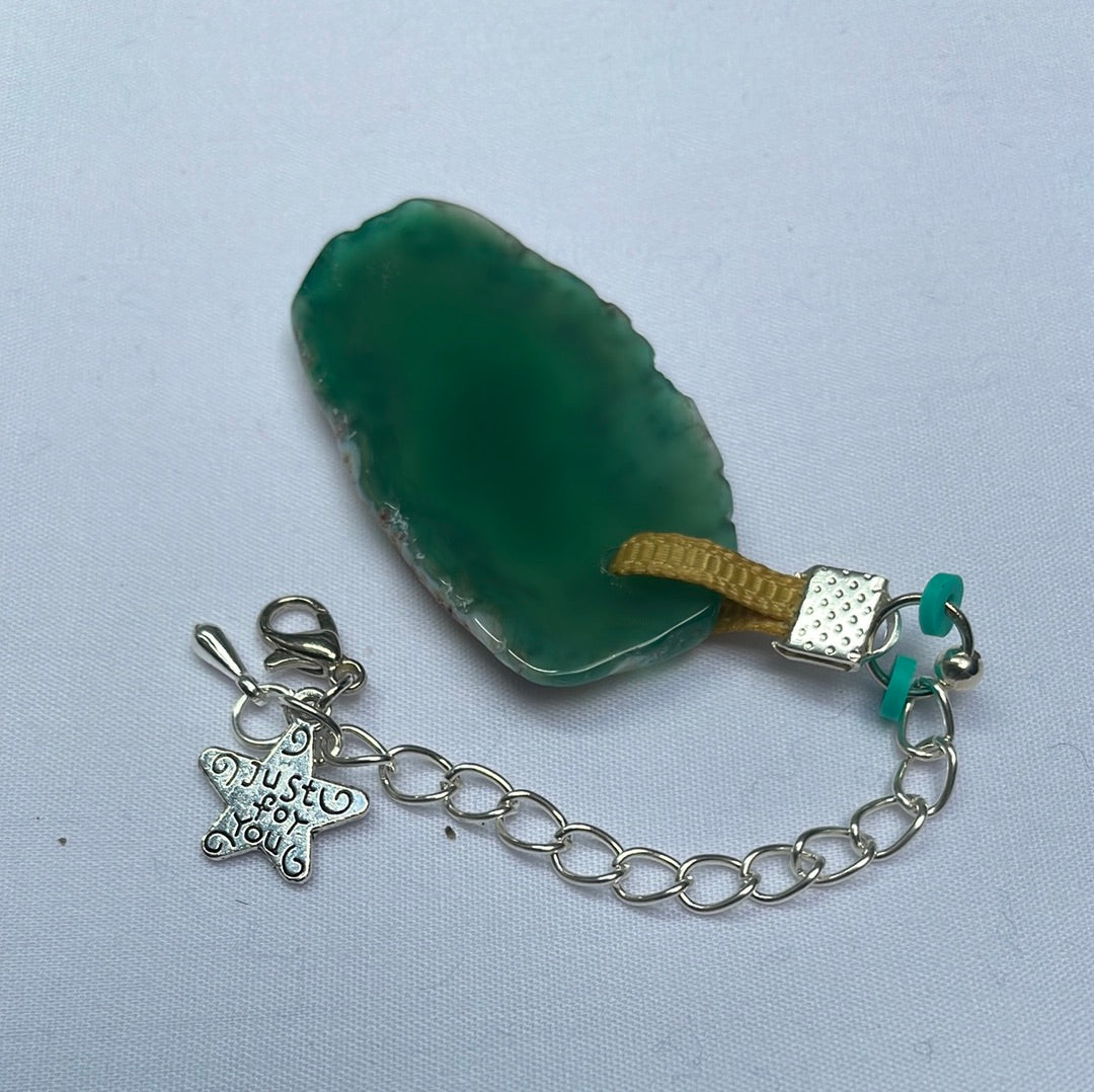 Green Long Agate with 10mm lobster clasp and just for you charm