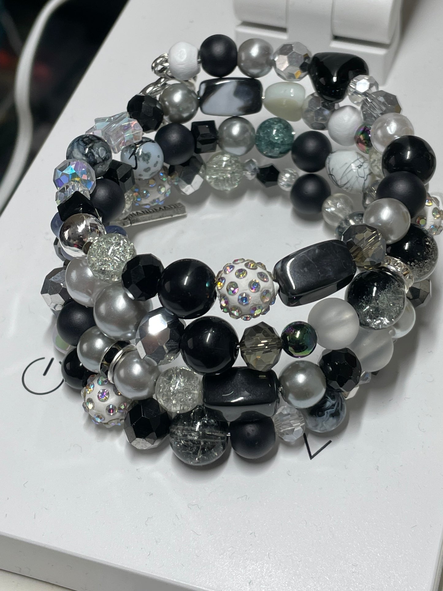 Czech Crystal Black, White and Silver Bangle