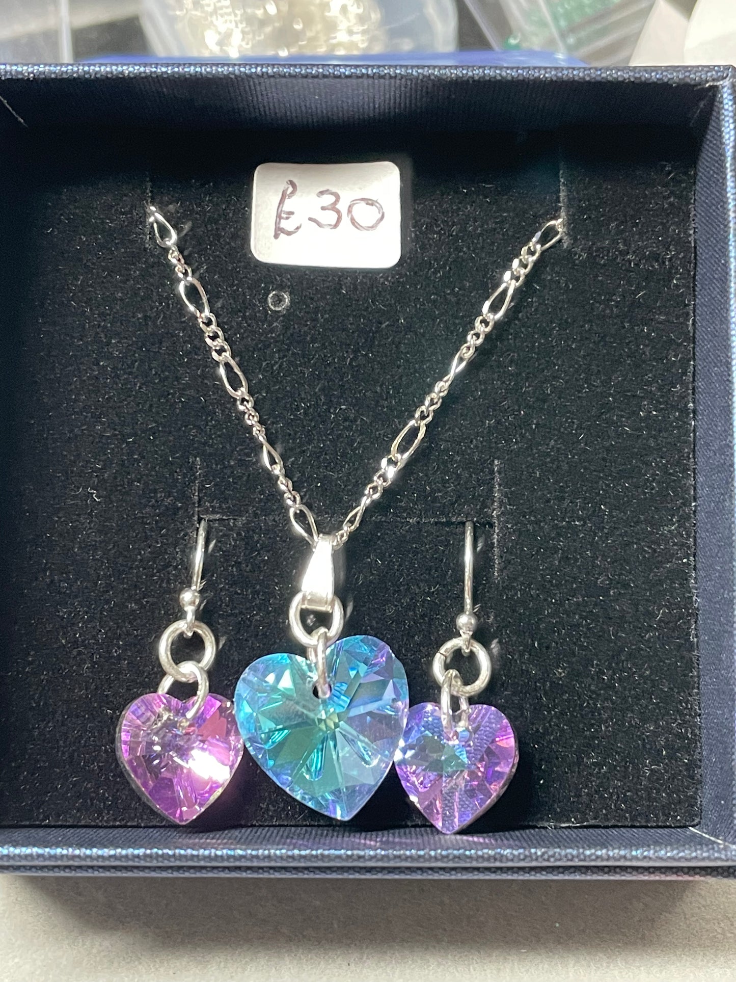 Sterling Silver Crystal Silvered Hearts Jewellery Set