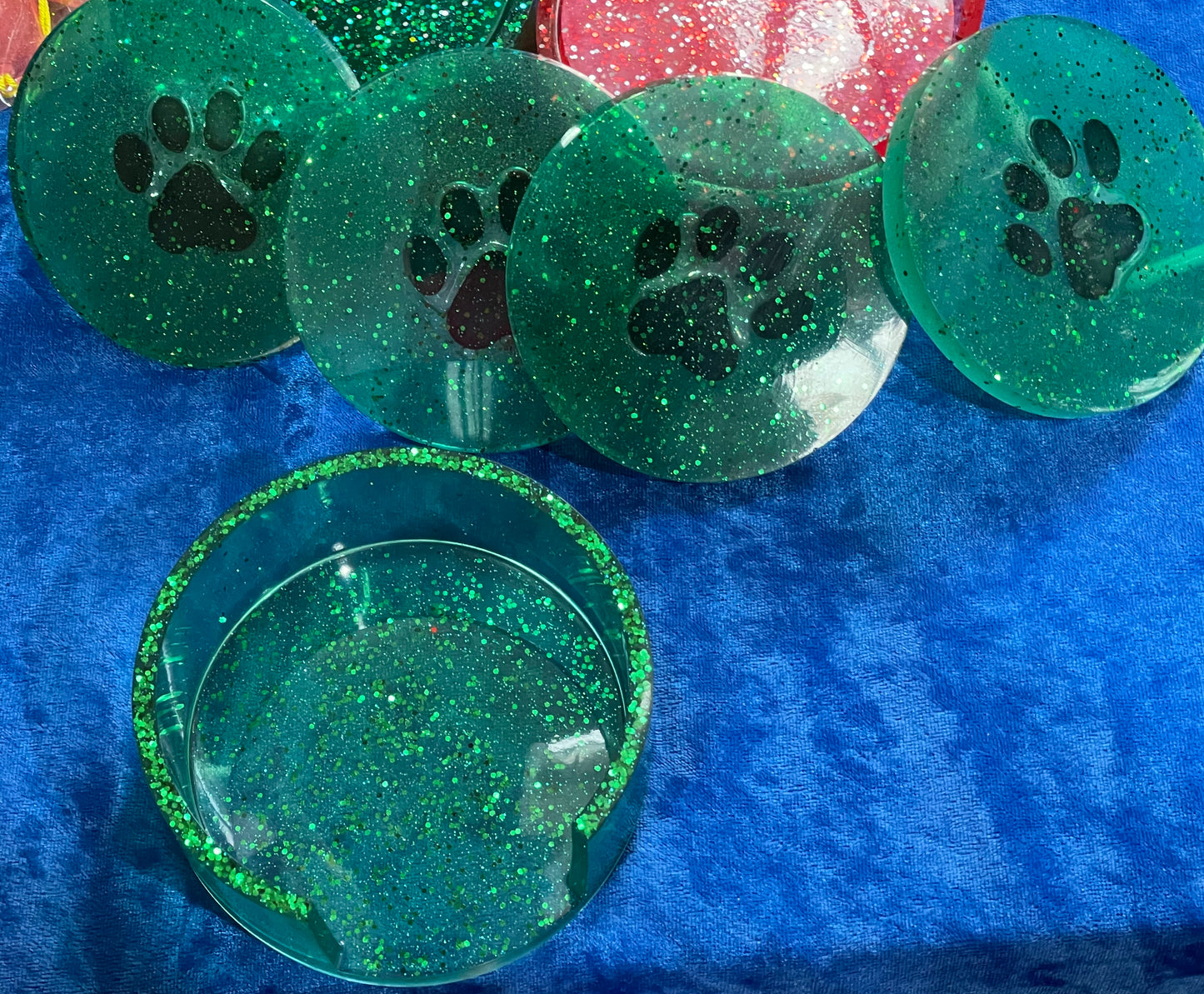 Paw Prints Green Coaster Set