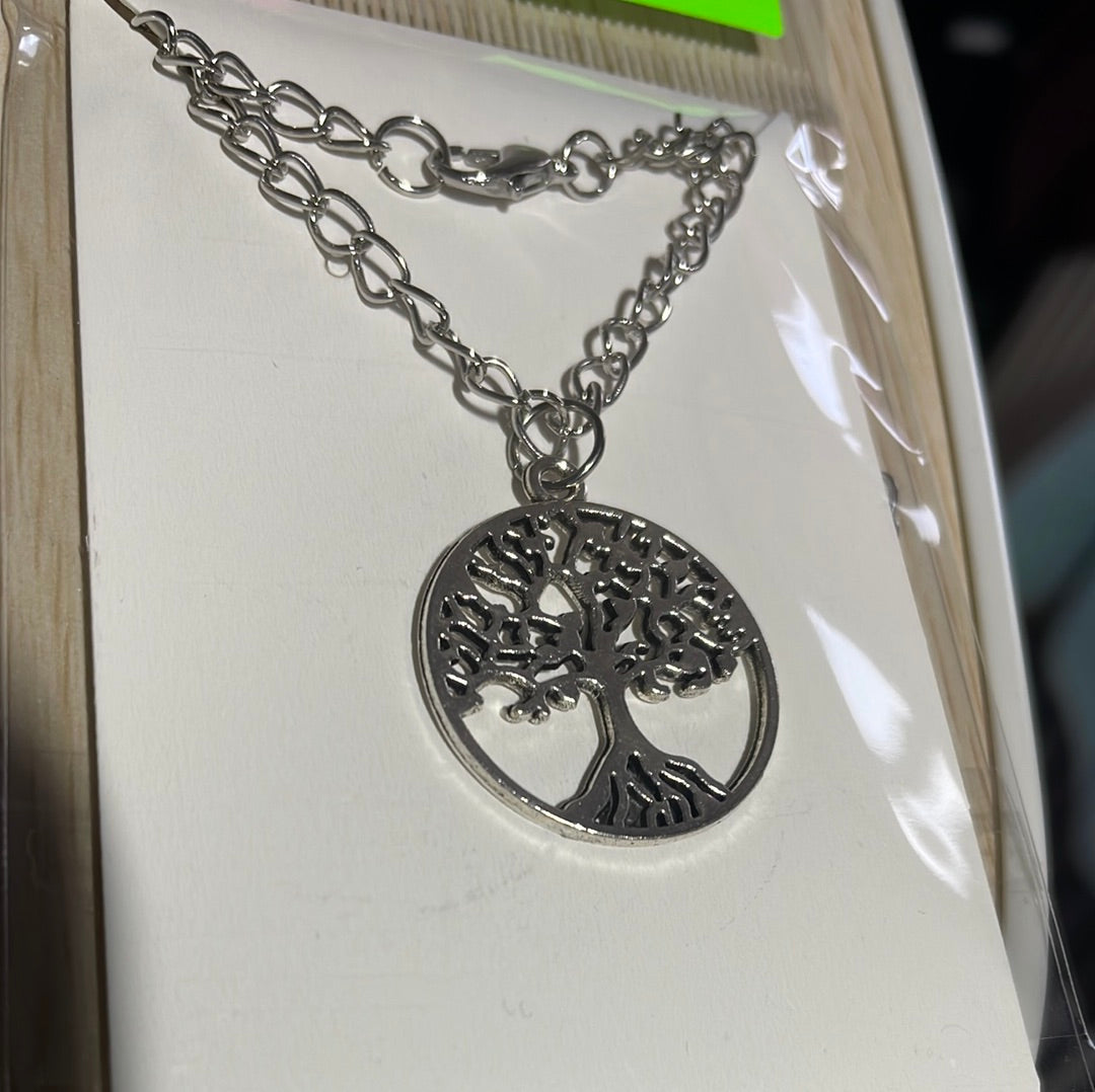 Antique Silver Tone Necklace with Tree of Life Charm