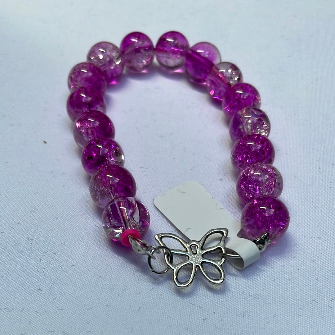 Pink & Clear Crackle Glass with Butterfly Charm