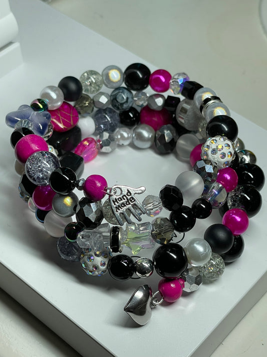 Black, White and Silver.  Czech Crystals and hot pink accents