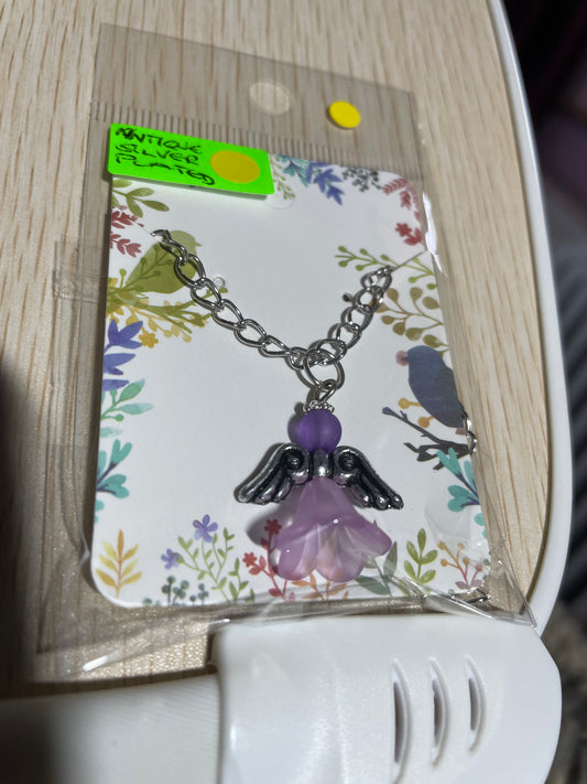Acrylic Angel Antique Silver Coloured Necklace - 16"