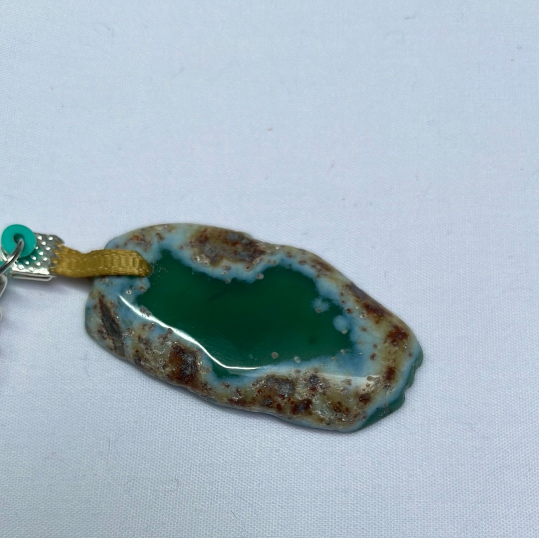 Green Long Agate with 10mm lobster clasp and just for you charm