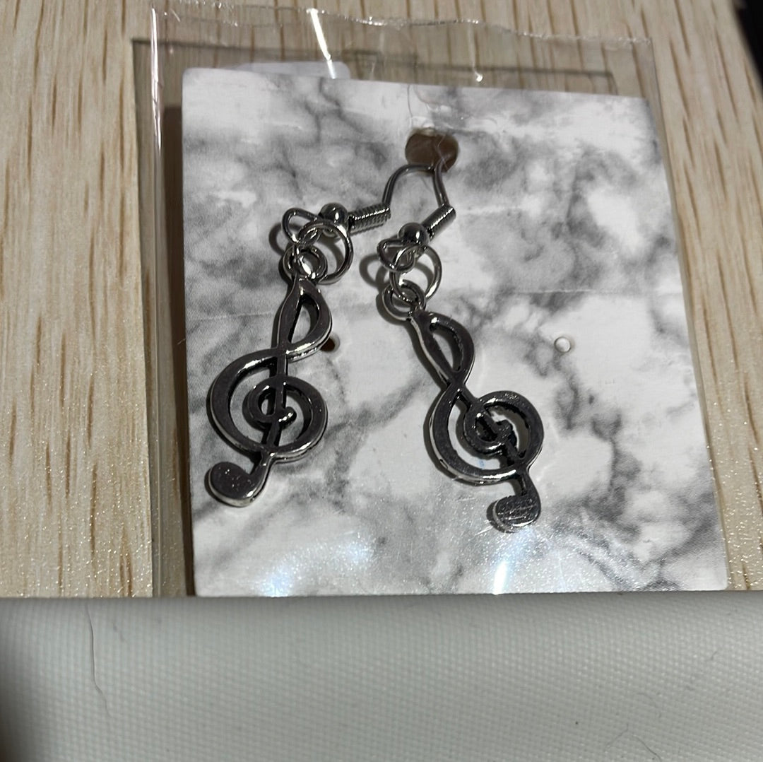 Antique Silver Treble Clef Earrings