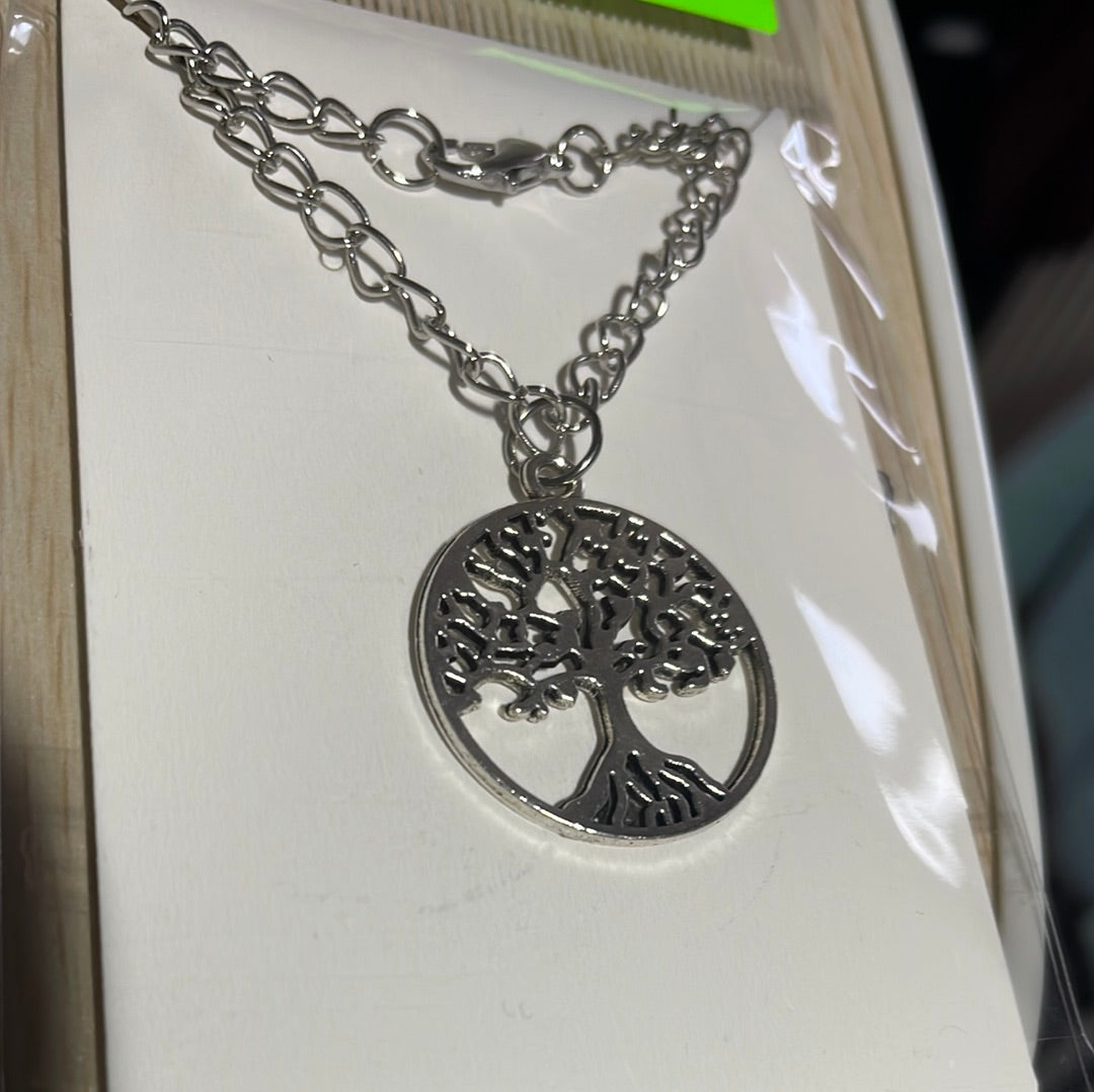 Antique Silver Tone Necklace with Tree of Life Charm