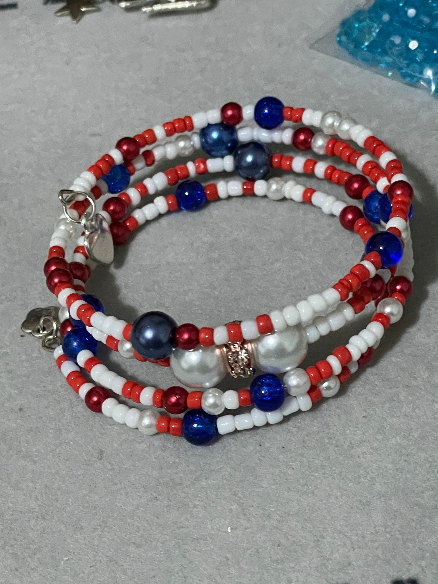 Red, white and blue Memory Wire Bangle