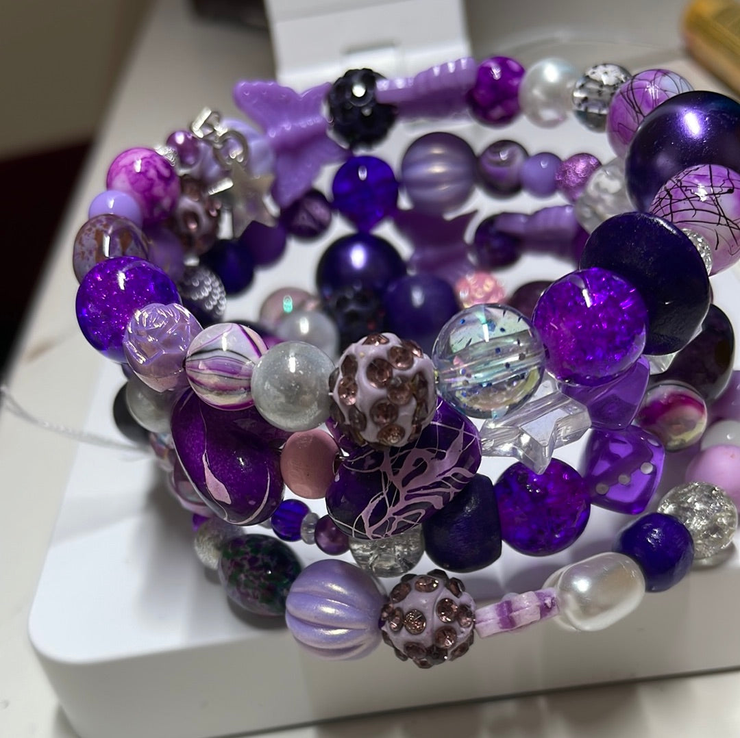 Purple Memory  Wire Bangles Betty Boo-tique