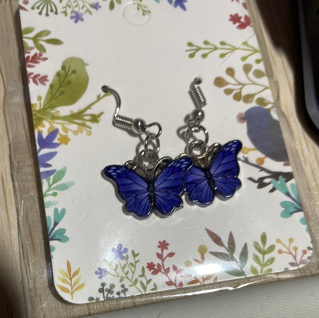 Dark Blue Enamel Butterfly Earrings