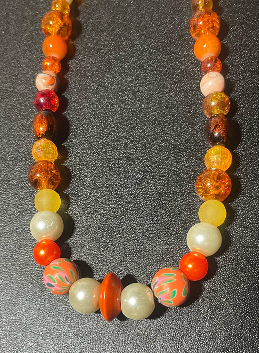 Long Orange Bead Necklace