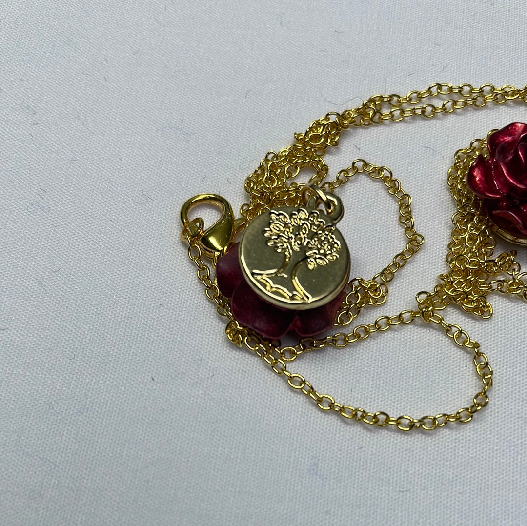 Gold Plated English Rose Tree of Life Pendant - 18"