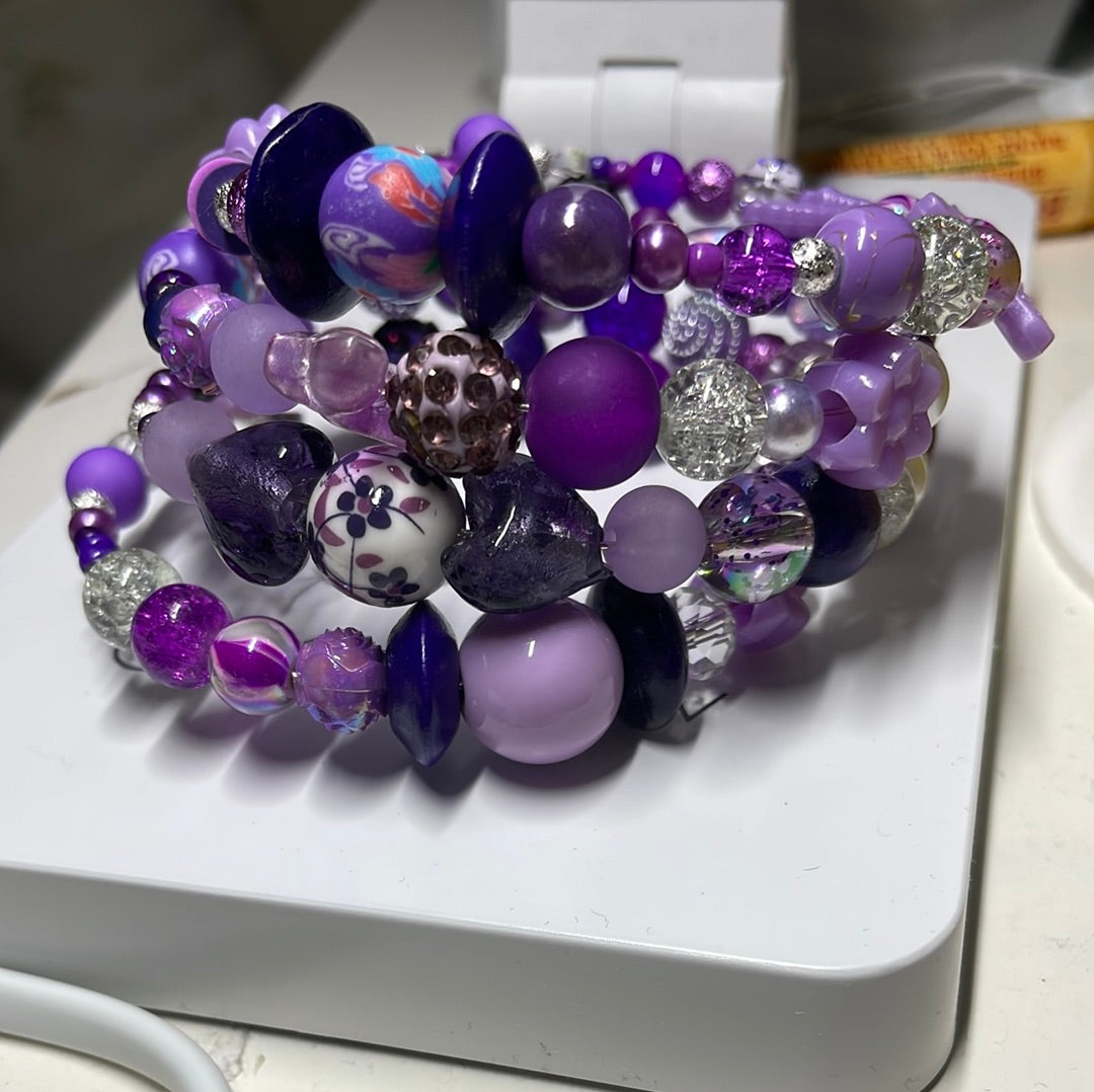 Purple Memory  Wire Bangles Betty Boo-tique