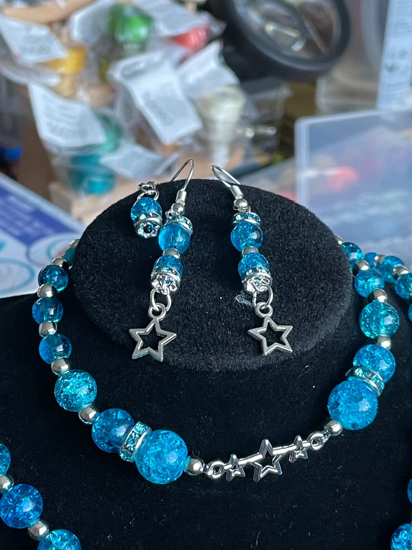 Aqua Crackle Glass Jewellery Set