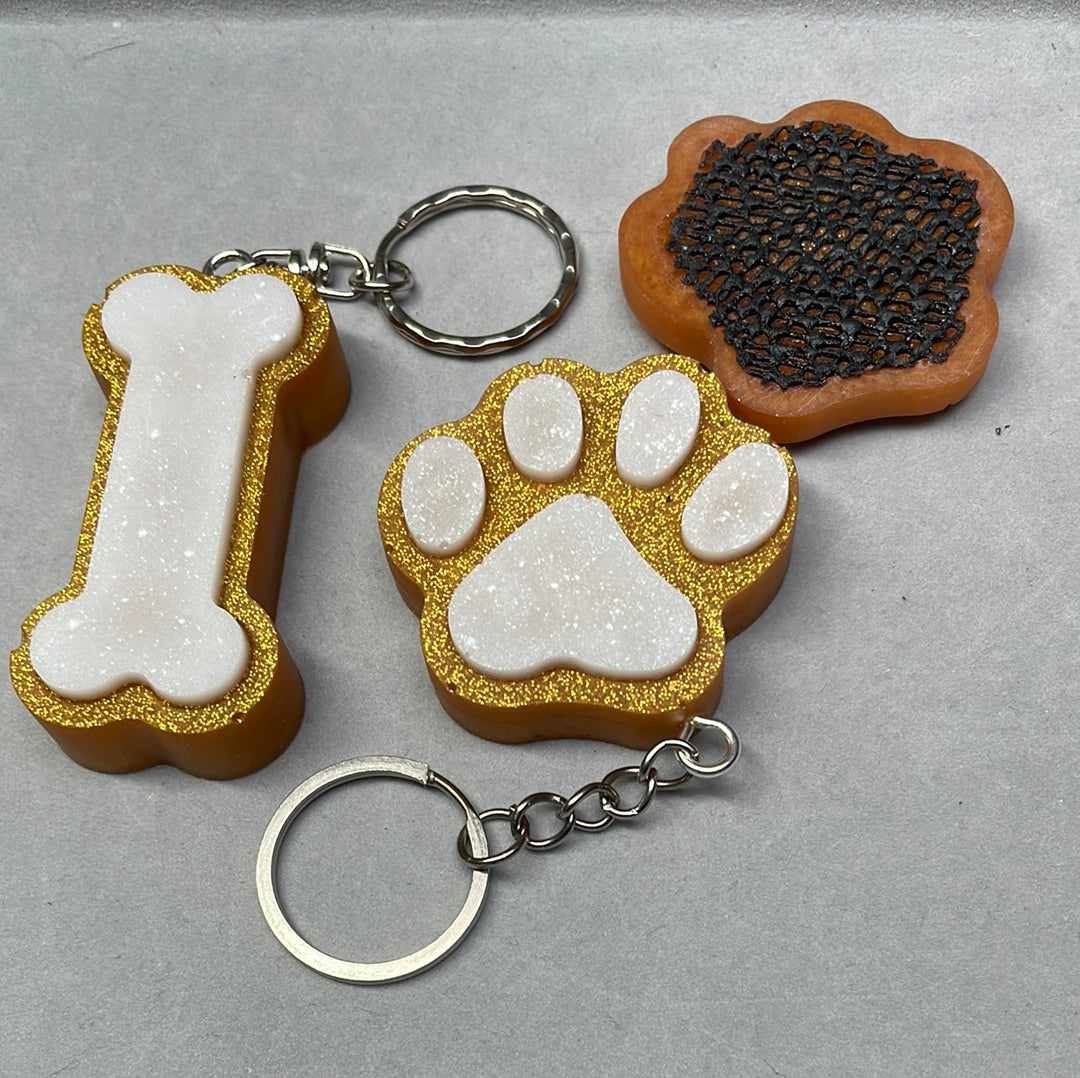 Acrylic Pet Paw & Bone Key Ring & Dashboard Ticket Holders