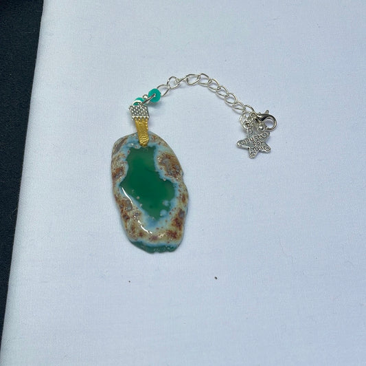 Green Long Agate with 10mm lobster clasp and just for you charm