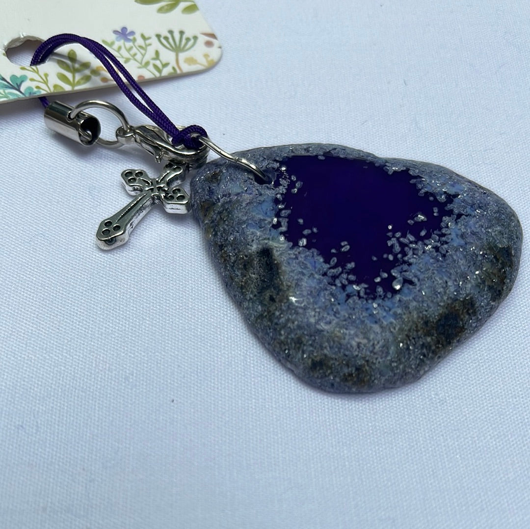 Deep Purple Agate with 3 dot Cross