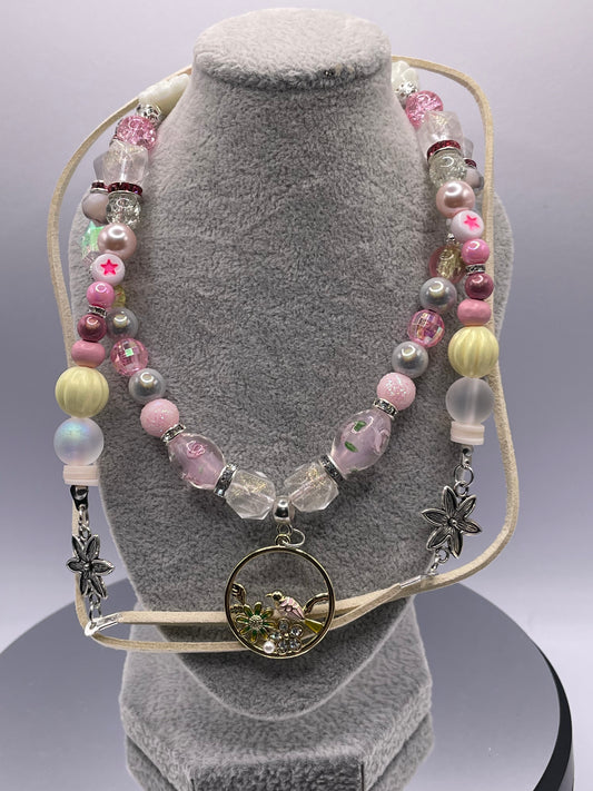 Long Neutral Adjustable 46” Necklace Pink Songbird