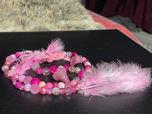 Long Hot Pink Necklace with Candyfloss Pink Feathers, Suede