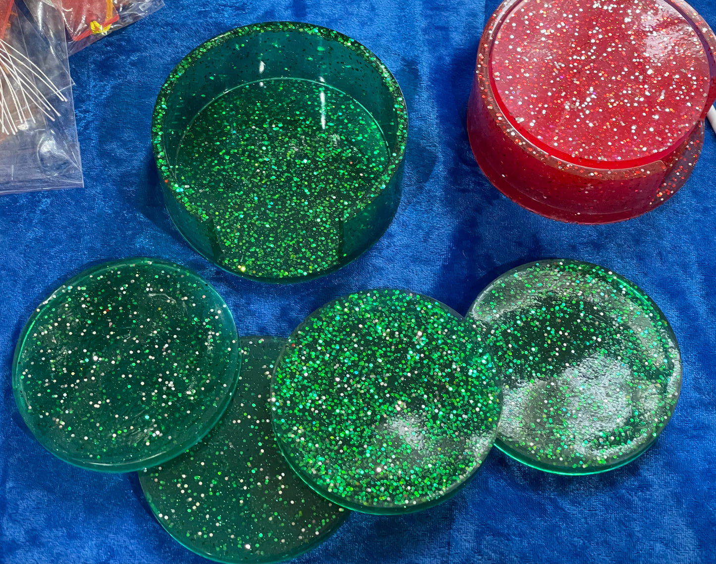 Green Glitter Coasters Plain