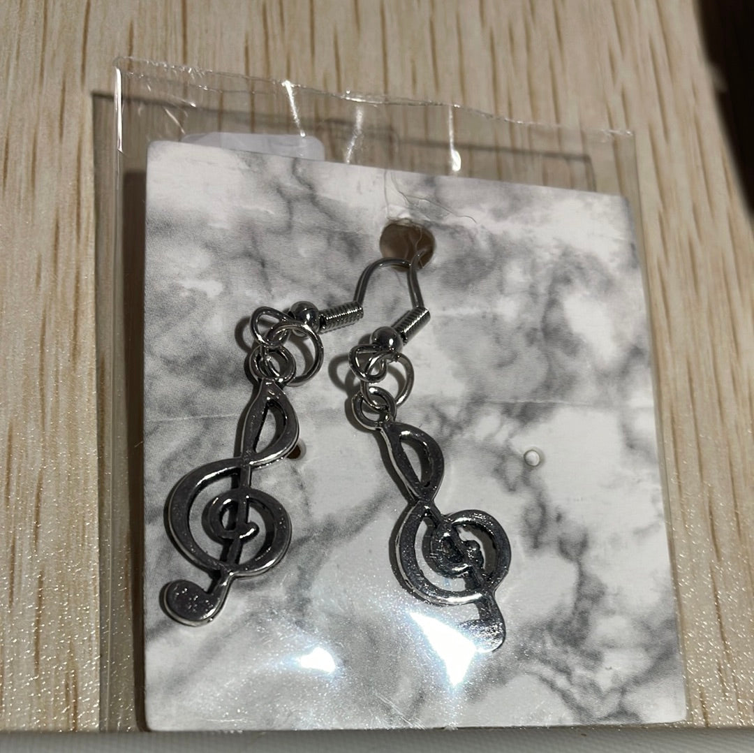 Antique Silver Treble Clef Earrings