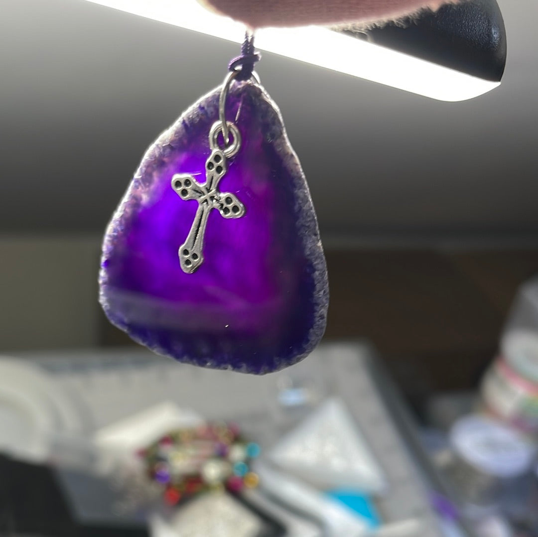 Deep Purple Agate with 3 dot Cross