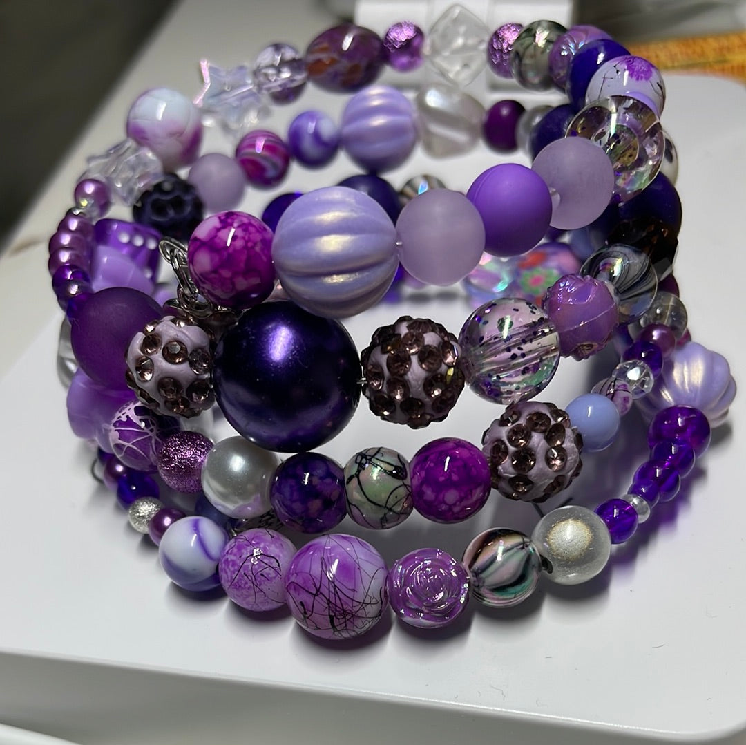 Purple Memory  Wire Bangles Betty Boo-tique