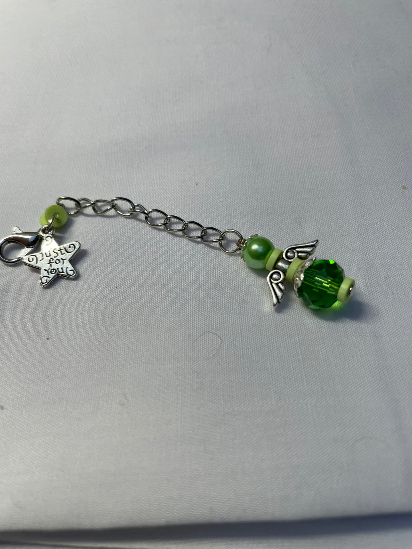 Green Crystal and Pearl Angel Charm