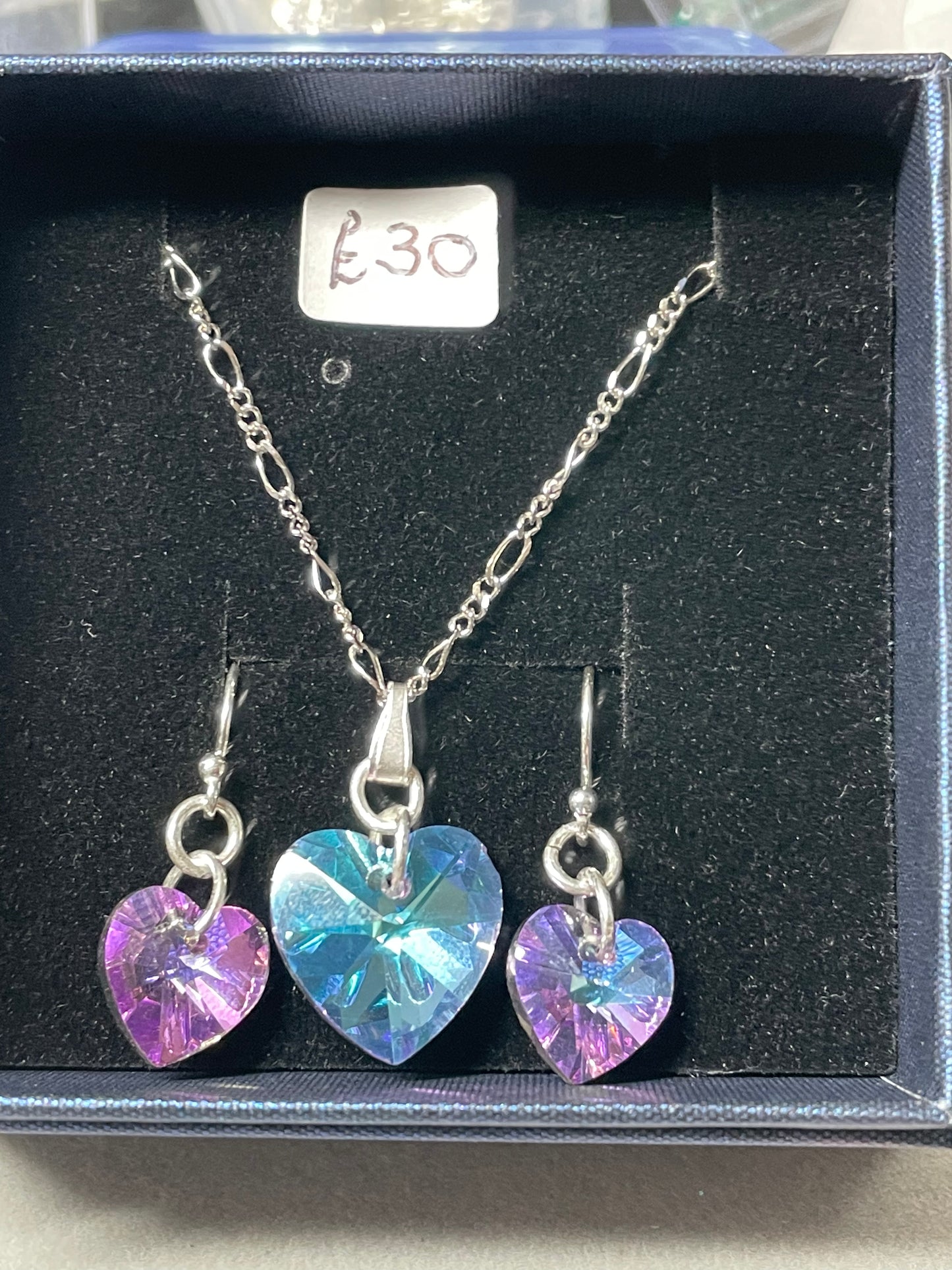 Sterling Silver Crystal Silvered Hearts Jewellery Set