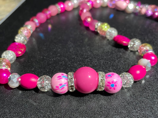 Long Hot Pink Multi Bead Necklace
