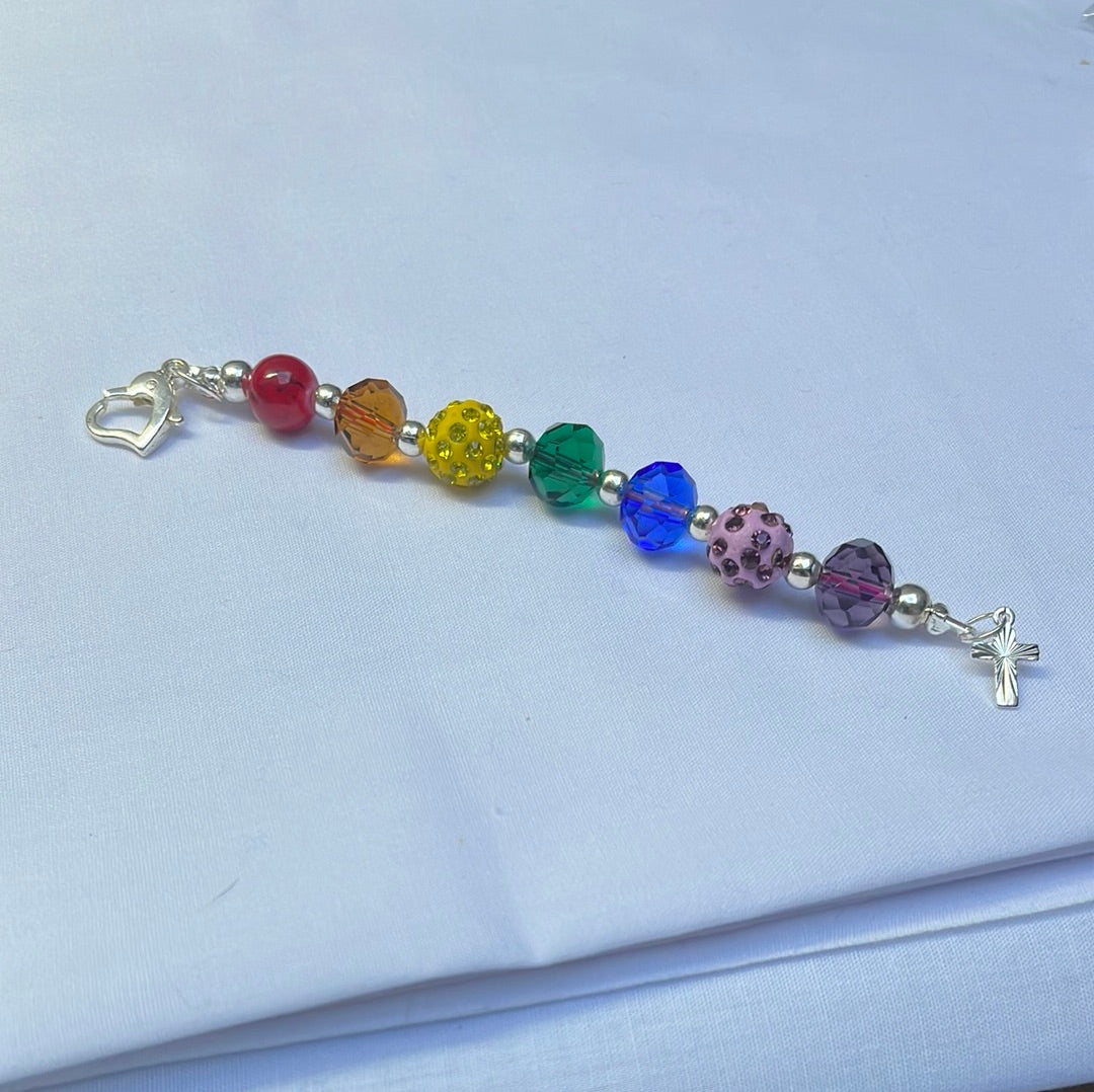 Rainbow Charm with Heart Clasp and Cross