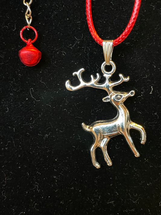 Prancing Reindeer Tibetan Silver Pendant on a Necklace