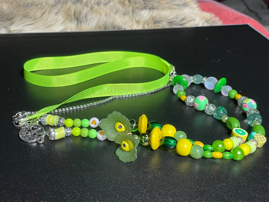 Lemon & Lime Green Ribbon & Tree of Life Necklace