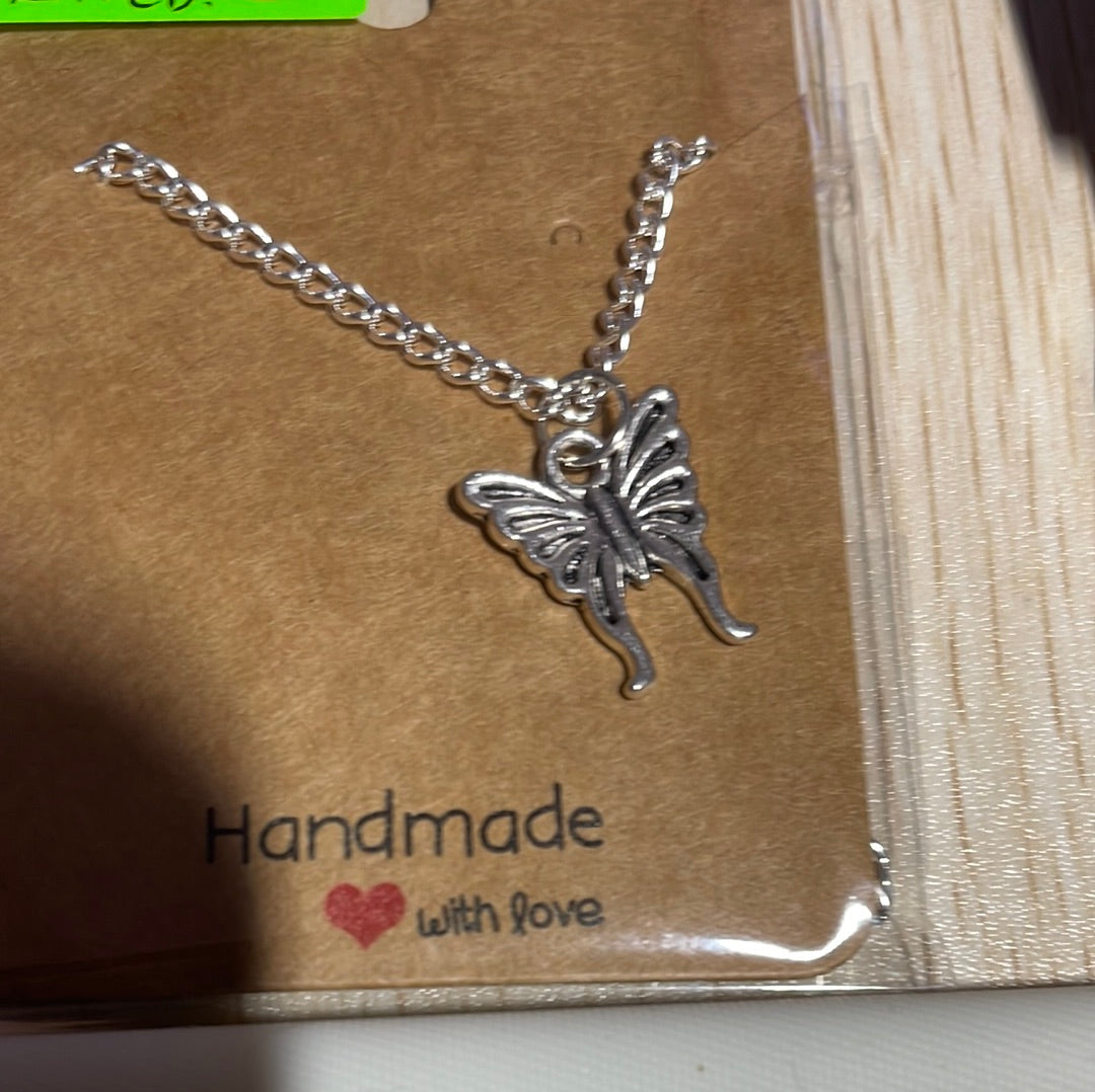 Bright Silver Plated Butterfly Necklace - 18"