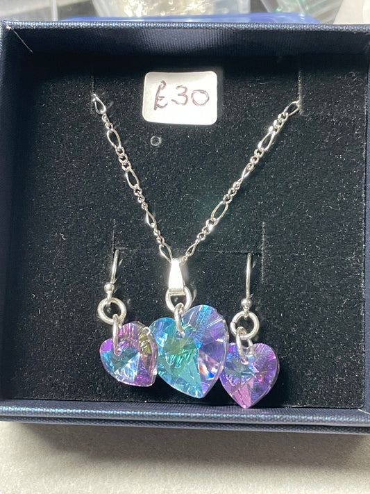 Sterling Silver Crystal Silvered Hearts Jewellery Set