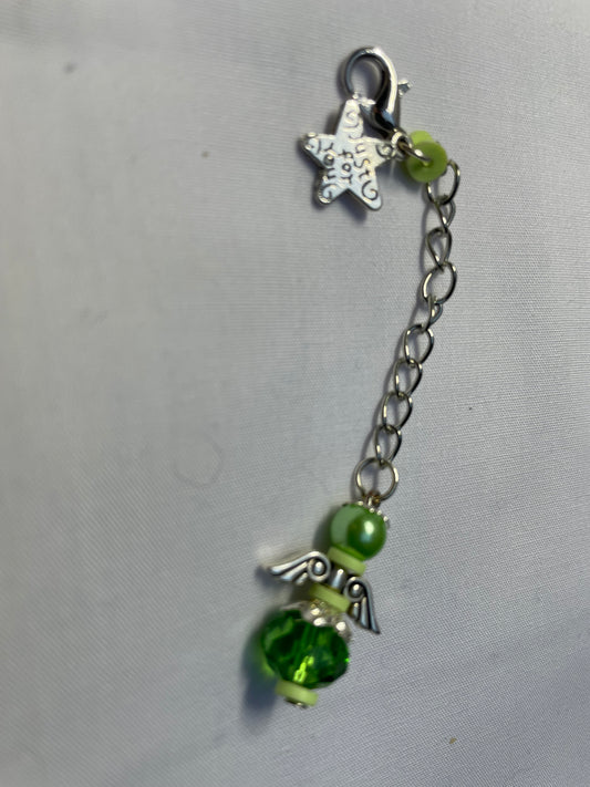 Green Crystal and Pearl Angel Charm