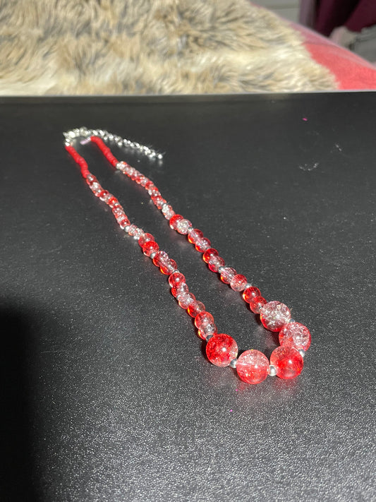 Red/Clear Bi-colour Crackle Glass Necklace