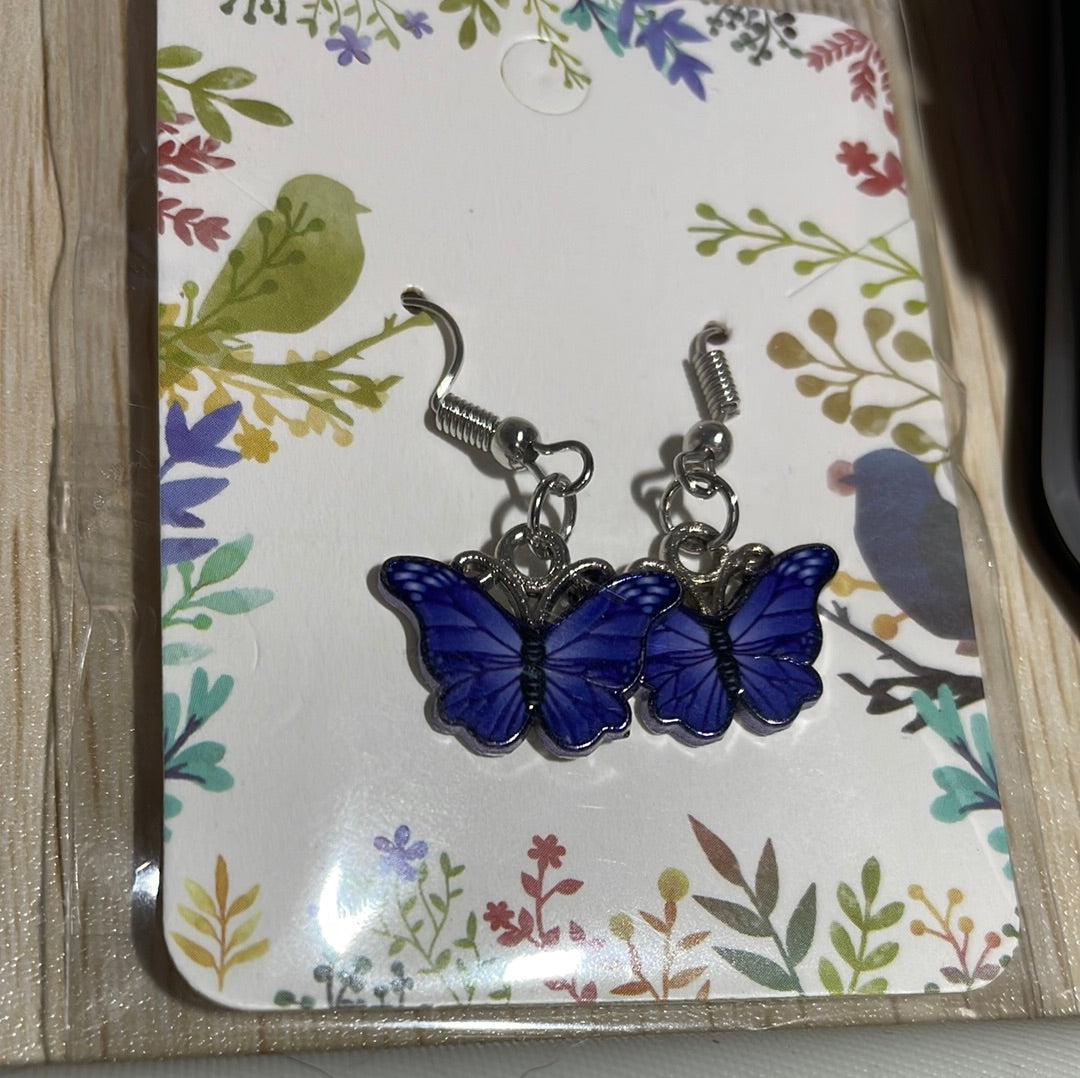 Dark Blue Enamel Butterfly Earrings