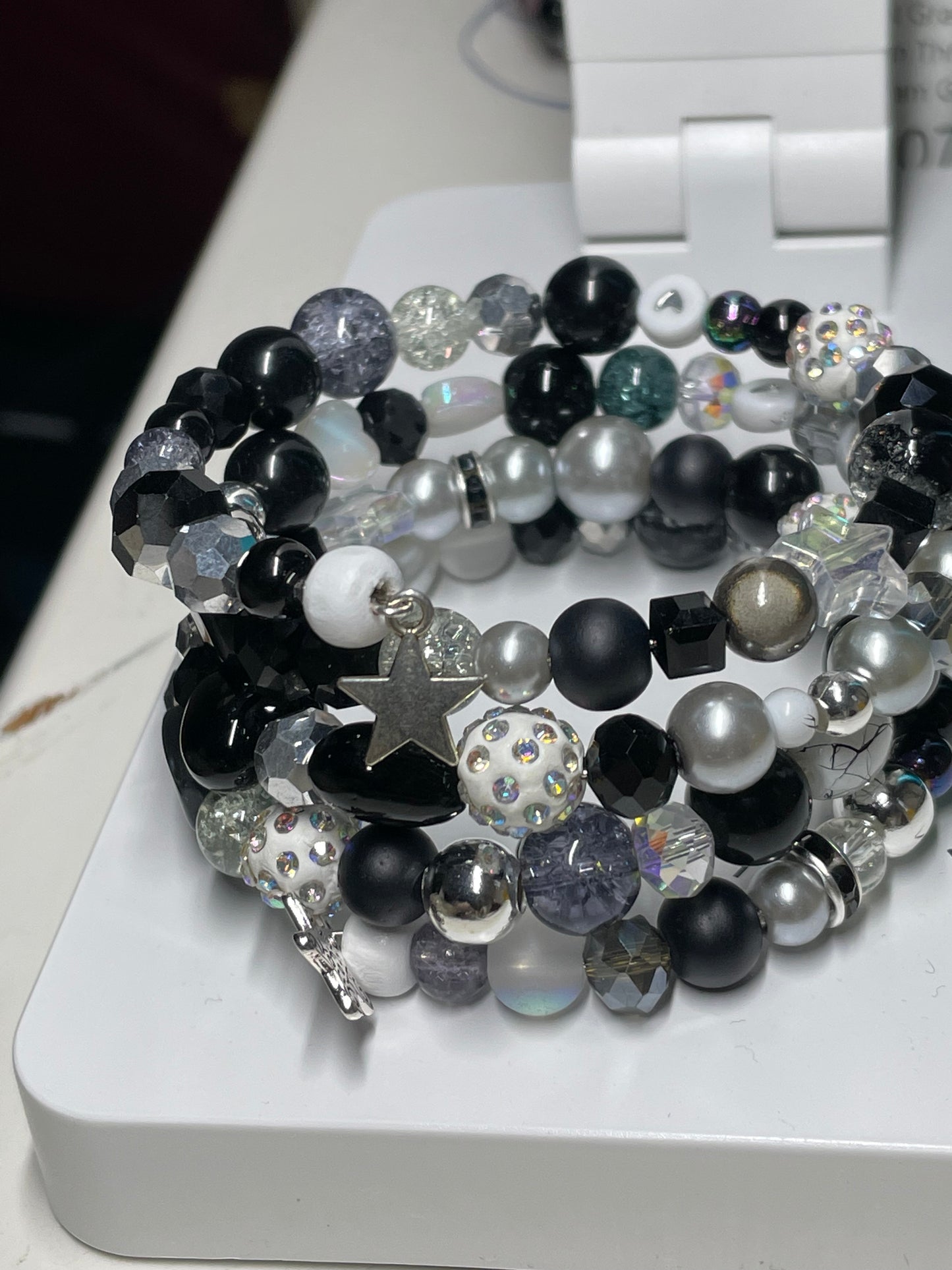 Czech Crystal Black, White and Silver Bangle