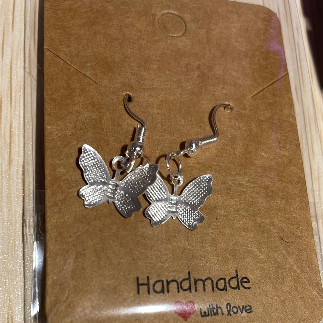 Silver Colour Foil Butterfly Earrings