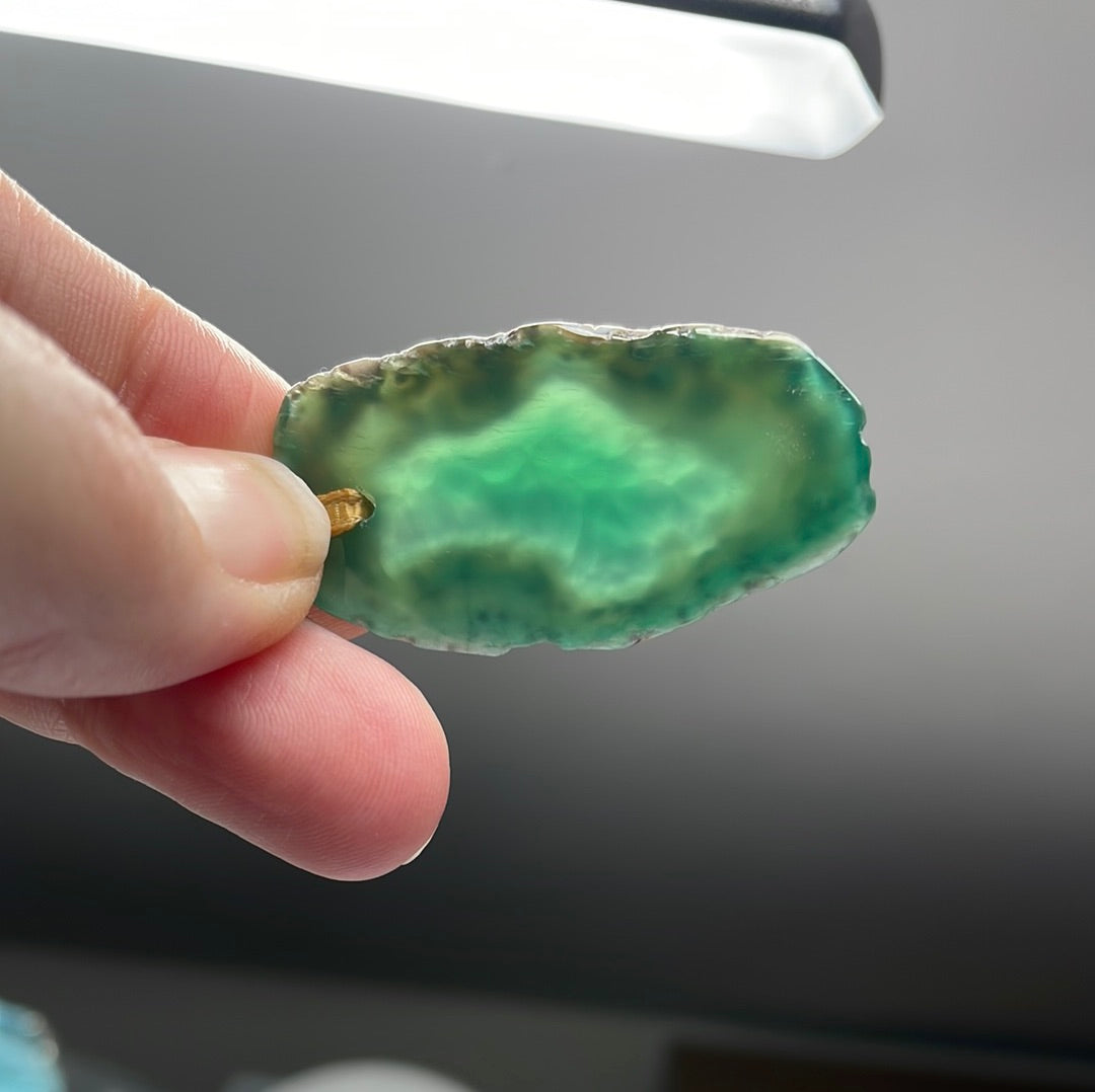 Green Long Agate with 10mm lobster clasp and just for you charm