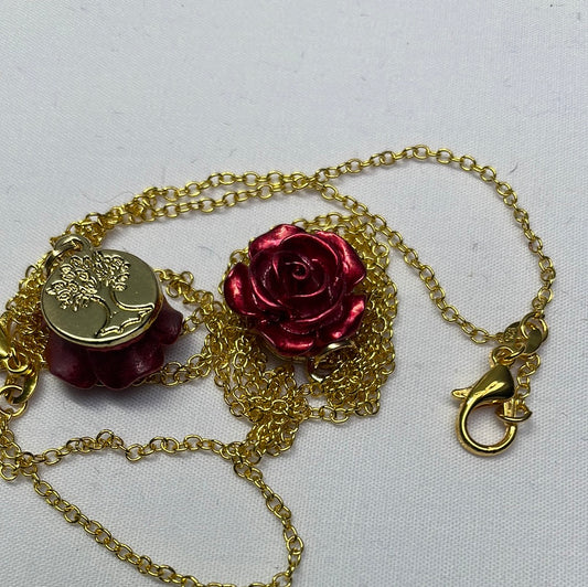 Gold Plated English Rose Tree of Life Pendant - 18"