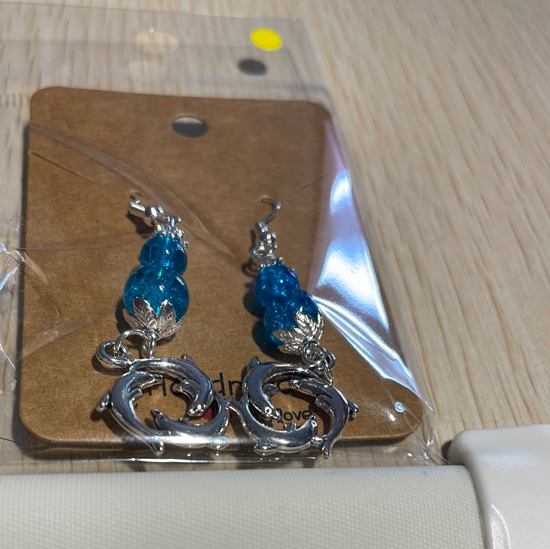 Bright Silver Ocean Theme Earrings